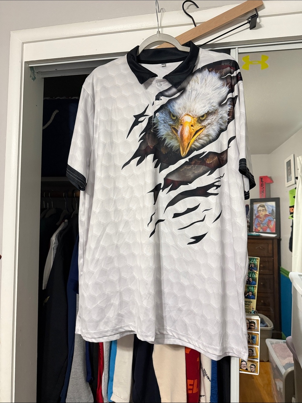 White Eagle Graphic Golf Polo Shirt with Black Trim